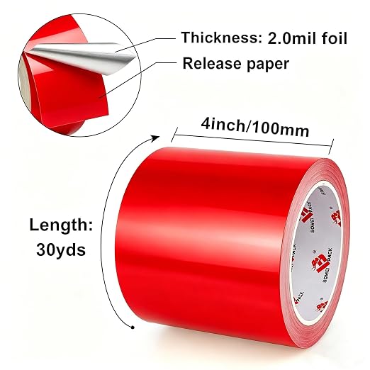 BOMEI PACK Aluminum Foil Tape,Heavy Duty Metal Foil Duct Tape (Red, 4 Inch)