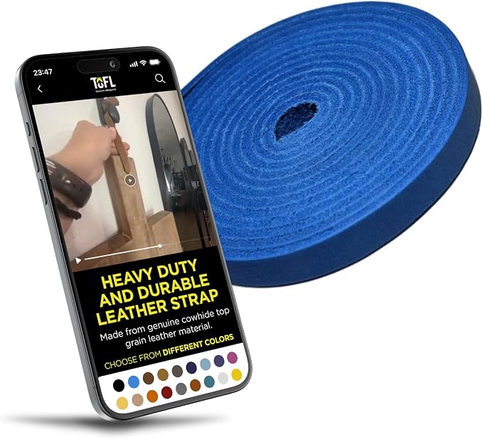 TOFL Genuine Leather Strap, Top Grain Cowhide Craft Strip – Sky Blue | 72" L x 3/8" W x 1/8" Thick | Suede Backing | Leather Craft Supplies | Easy to Cut & Stitch | DIY Projects & Repairs | 7–8 oz