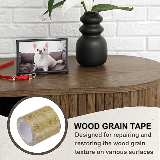 PATIKIL Wood Grain Tape 2.2" x 15 Ft, Self-Adhesive Wood Texture Repair Tape Realistic Wooden Effect Patch for Furniture Cabinets Floor Walls, Brown Oak