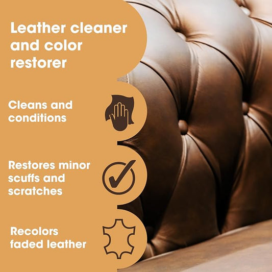 Furniture Clinic Leather Easy Restoration Kit | with Leather Recoloring Balm, Cleaner, Sponge, and Cloth | Leather Repair Kit for Scratched and Faded Furniture (Dark Brown)