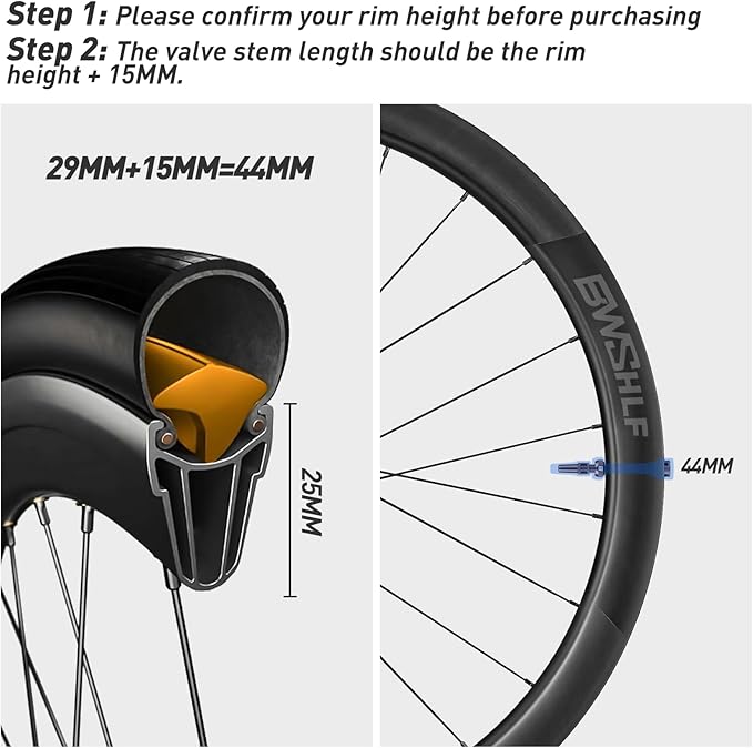BWSHLF Tubeless Presta Valve Stem 40/44/55/60/65/70/80/100 mm, Super Light Aluminum, Universal MTB/ROAD BIKE, Black/Red/Blue/Gold, 2 Pack