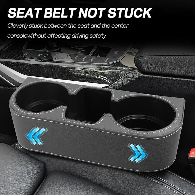 Car Cup Holder, Multifunctional Auto Drink Holder Gap Filler Storage Box, Leather Car Seat Organizer with Cup Holder, Universal Vehicle Front Seat Organizer for Bottle Phone (Gray)