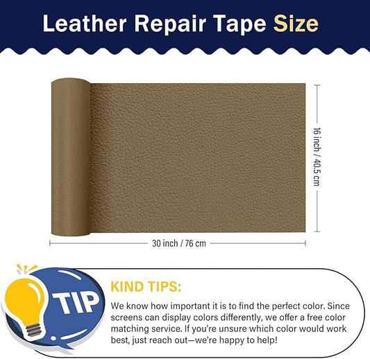 Zenyao Leather Repair Patch Tape - Self Adhesive Leather Repair Kit for Car Seat Furniture, Heavy Duty Vinyl Repair Patch for Couch Sofa, Waterproof Fix for Tears, 12x30 Inch Roll, Grey Khaki