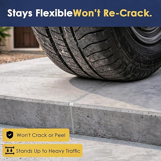 Self-Leveling Concrete Crack Filler – High Elasticity Waterproof Cement Sealant, Total 142oz Fast-Drying DIY Outdoor Concrete Joint Repair Seal Glue for Driveway, Sidewalk, Patio, Garage Floor - 6Pack