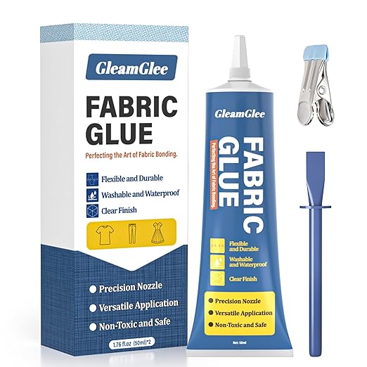Fabric Glue, Permanent Extra Strong Clear Washable Fabric Adhesive for Clothing Repairs, Patches, Denim, Rhinestones, Felt, Crafts & Upholstery, 1.76 oz