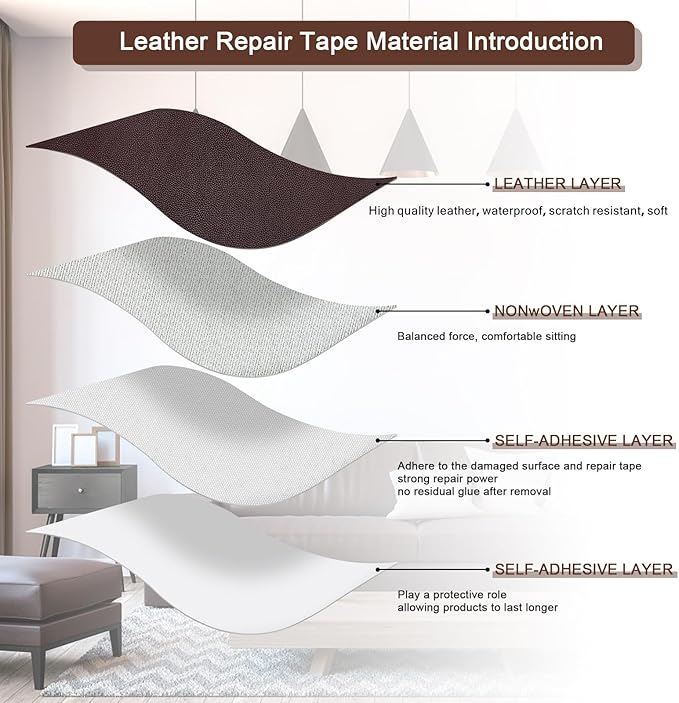 JDLUGH Sofa Leather Repair Patch Tape, 8.2x11 Inch2PCS Self Adhesive Couch, Car Seat, Office Chair, Leather Furniture, Vinyl Repair Patch Kit for Furniture (Brownish Brown)