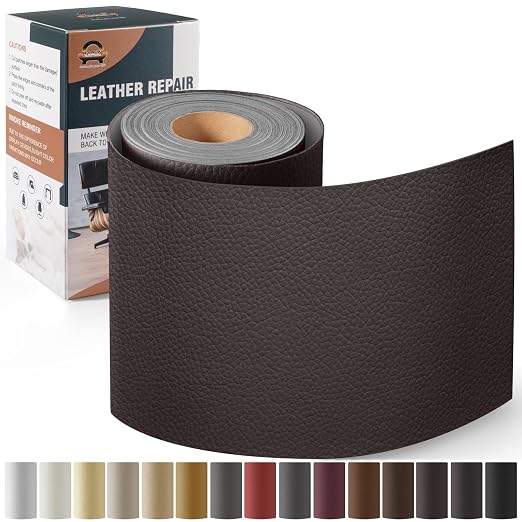 Leather Repair Kit for Furniture 4"x 63" Leather Tape Repair Patch Self Adhesive Sofa Vinyl Repair Patch Kit for Car Seat,Couch,Boat Seat,Chair - Coffee