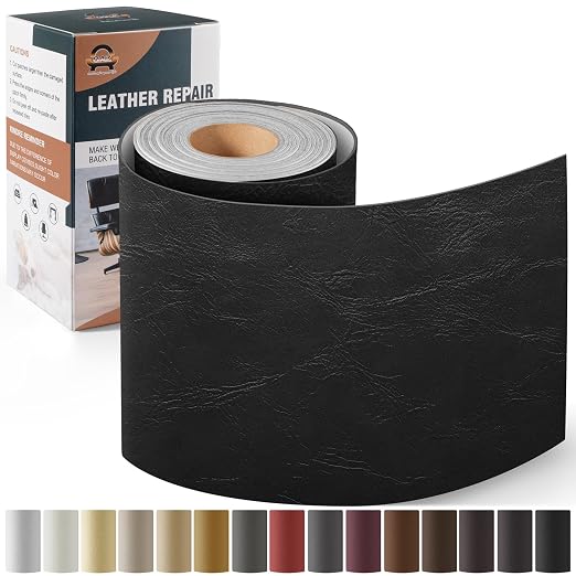 OAZ Leather Repair Kit for Furniture 4"x 63" Leather Tape Repair Patch Self Adhesive Sofa Vinyl Repair Patch Kit for Car Seat,Couch,Boat Seat,Chair - Classic Black