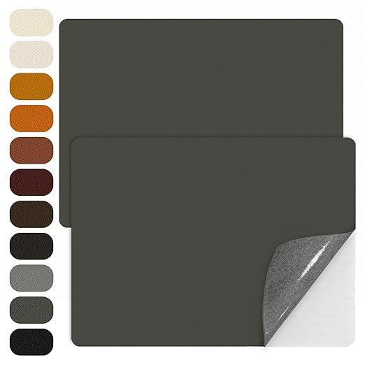 WILDREEDS 2 Pcs 8 x11 Inch Leather Repair Patches, Self-Adhesive Leather Patch for Sofas, Couch, Furniture,Tote Bags, Car Seats (Dark Grey)