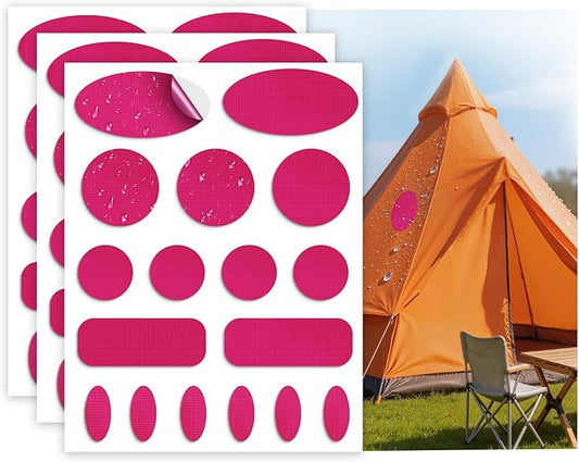 Waterproof Self-Adhesive Fabric Repair Tape - Tent Repair Kit,51pcs Nylon Fabric Patches for Tent, Jacket, Clothes, Puffer Down Jacket,Sleeping Bag, Outdoor Gear Tenacious Repairs Tape, Rose