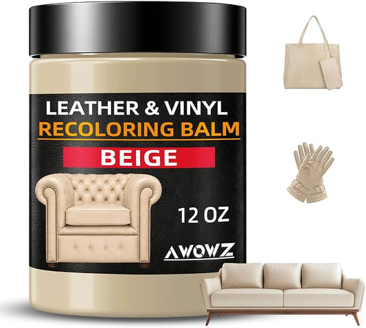 Leather Recoloring Balm, Leather Couch Repair Kit, Leather Restorer for Couches, Leather Scratch Repair, Leather Recoloring Balm for Faded & Scratched Leather Couches (Beige, 12 OZ)