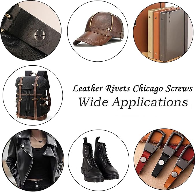 362 Pcs Chicago Screws with Punch and Screwdriver Leather Rivets 11 Sizes Assorted Screw Rivets for Decorate and Repair Leather Craft Belt Bookbinding Bag Shoes Purse Gun Black