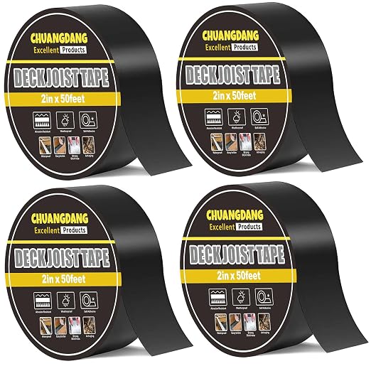 Black Joist Tape for Decking,2inx50ft,4-Pack,Joist Deck Butyl Tape for Joist, Roofs Beams,RV,Doors, and Fences,Waterproof Butyl Joist Tapes,Anti-Corrosion,Weather-Resistan