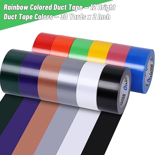 Rainbow Colored Duct Tape Bulk 2 Inch x 360 Yards,12 Bright Duct Tape Assorted Colors Rolls, Waterproof Heavy Duty Duct Tape, Colored Duct Tape Multipack for Arts Home Office School DIY Craft