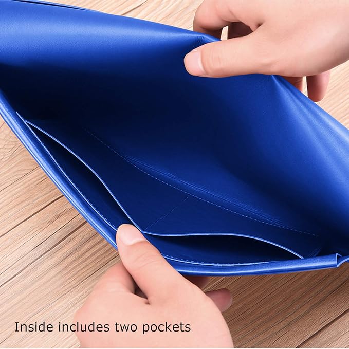PU Leather A4 File Folder Document Holder Envelope Folder Case with Snap Closure for Receipt Contract Blue
