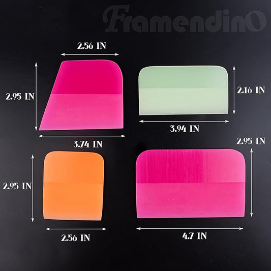 Framendino, 4 Pack PPF Squeegee Soft Silicone Rubber Scraper Anti Scratch Scrapers Window Edge Trimming Scarper for Car Vinyl Paint Protection Film Installation Tint Tool