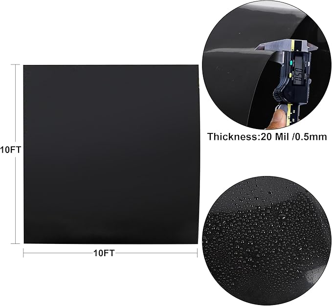 Adroiteet 10 x 10 FT Pond Liner, 20 Mil Fish Pond HDPE Liner, Pond Liners for Outdoor Ponds, Koi Ponds, Garden Fountain, Waterfall