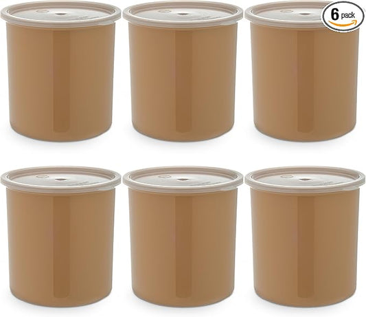 Carlisle FoodService Products Classic Round Storage Container Crock with Lid for Kitchen, Restaurants, Home, Plastic, 2.7 Quarts, Beige, (Pack of 6)