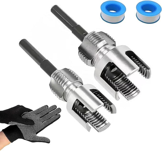 4 in 1 Water Pipe Wrench, 1/2'' 3/4'' 1'' PVC Pipe Threader Kit, Integrated Internal & External Pipe Threading Tool, 4 in 1 Water Pipe Threader Tool for Plumbing Projects Home Repairs (1/2"+3/4")