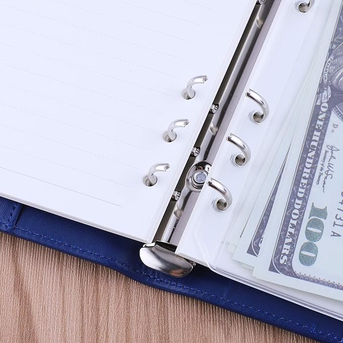 Antner A6 PU Leather Budget Binder - Refillable 6 Ring Notebook for A6 Refill Paper, Loose Leaf Personal Planner Cover With Magnetic Buckle Closure, Navy Blue
