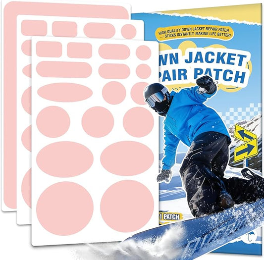 OAZ 35Pcs Down Jacket Repair Patch Kit Pre-Cut Nylon Patches for Clothes Self-Adhesive Fabric Tape Waterproof Lightweight Outdoor Gear Tenacious Repair Tape for Puffer Jacket Coat Tent Backpack(Pink)