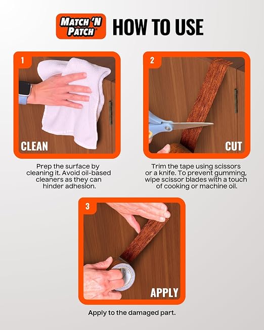 MATCH 'N PATCH Wood Grain Repair Tape - Mahogany, 2.25 in x 15 ft (1-Pack) – Wood Grain Colored Duct Tape for Mirror Frame, Trim, Borders, Floor and Other Furniture, Scratch Repair Kit