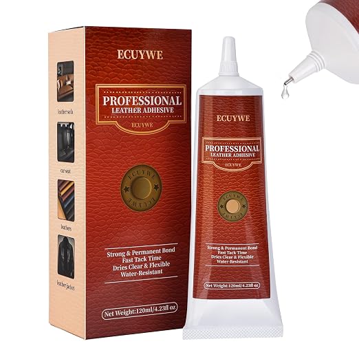 Leather Glue, 4.32oz Flexible Clear Adhesive for Leather Repair, Shoe Glue for Boots, Bags, Furniture, Waterproof & Strong Bond, Non-Yellowing,