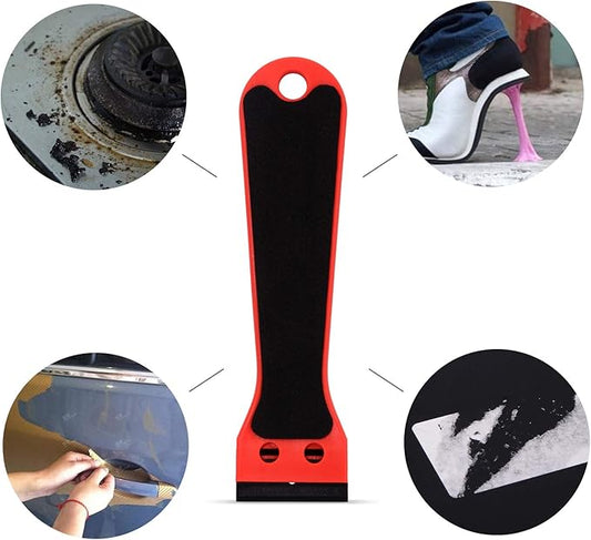 FOSHIO 6 Inch Plastic Scraper with 20 PCS Plastic Razor Blades, Scraper Tool for Sticker, Gasket, Label Remover (Red)