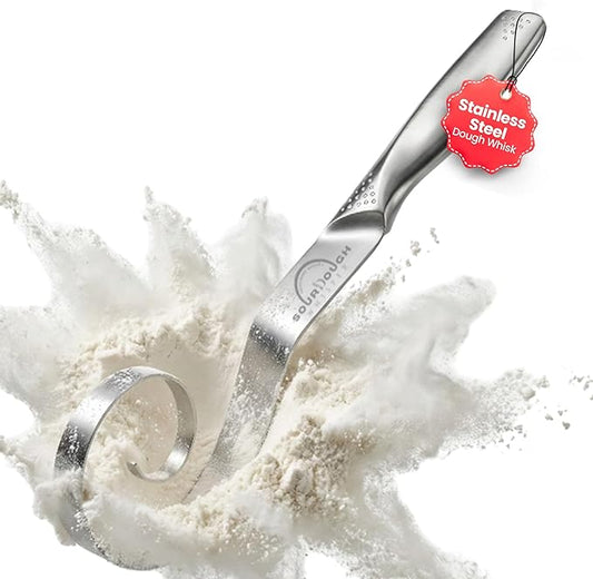 Seamless Dough Whisk, Stainless Steel Danish Dough Wisk, 9" Bread Whisk for Sourdough, Cookies, Pizza, Pastry, Dishwasher Safe Dough Hook
