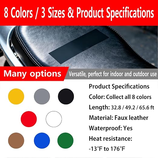 Leather Repair Tape for Sofa & Car Seats, 8 Colors, Waterproof Self-Adhesive Repair Patch, Leather-Like Texture, Indoor & Outdoor Use (Black - 4" W x 32.8'L)