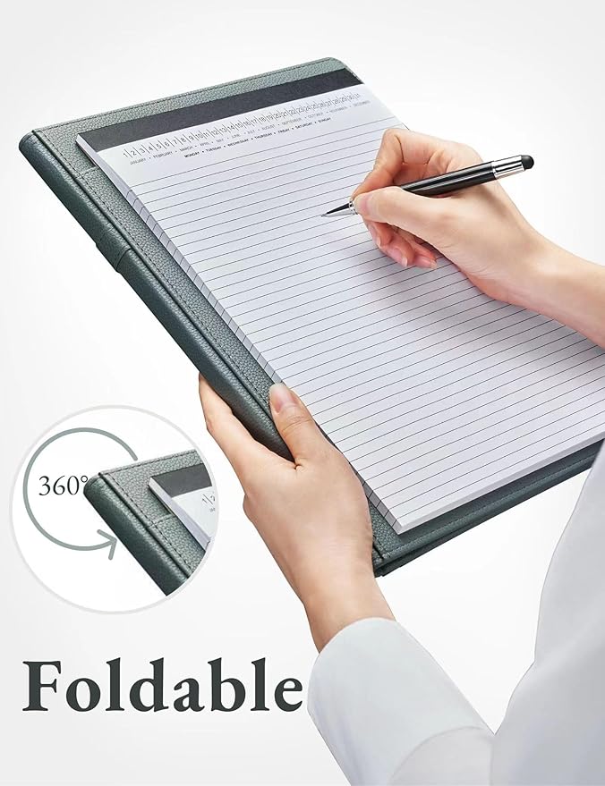 Mymazn Padfolio Portfolio Folder, Faux Leather Interview Resume Folder with Document Organizer & Business Card Holder, Letter-Sized Notepad Legal Pad Holder for Men Women (Grey Green) | Faux Leather Binder with Document Organizer, Business Card Holder,...