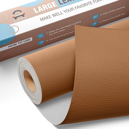 OAZ Large Leather Repair Patch Self Adhesive,16×63 inch Large Leather Tape for Furniture,Leather and Vinyl Repair Patch Kit for Furniture,Recliner,Boot, Office Chair,Couch,Upholstery - Light Brown
