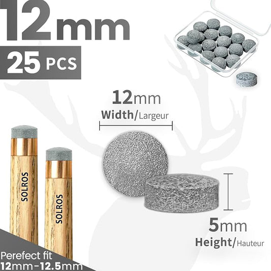 Billiard Pool Cue Tips - Pool Cue Stick Tips Replacement Repair Kit Billiard Cue Tips with Storage Box for Pool Table Cues Stick Tips Head and Leather Snooker Stick - SOLROS