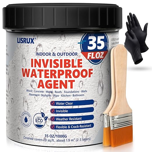 Waterproof Sealant 35 oz, Clear, Transparent Waterproof Coating, Water-Based Invisible Waterproof Agent for Roof, Wall, Garden, Terrace, Indoor and Outdoor Use