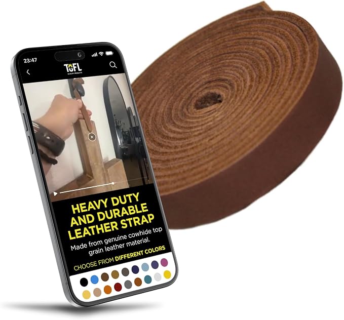 TOFL Genuine Leather Strap | Top Grain Cowhide Strip – Medium Brown | 72" L x 5/8" W x 1/16" Thick | Suede Backing | Leather Craft Supplies | Leatherworking & DIY Repair Projects | 4-5 oz