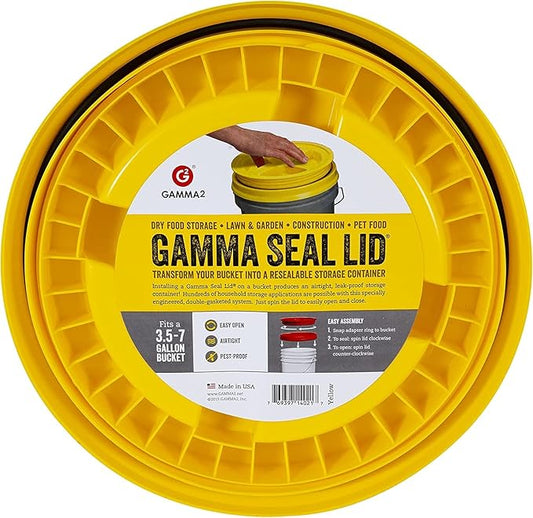 Gamma2 Gamma Seal Lid for Utility Buckets - Fits 3.5, 5, 6 & 7 gallon buckets, Yellow, Made in USA