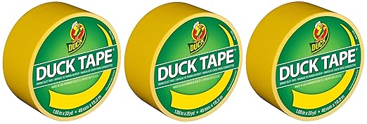 Duck Brand 1304966 Color Duct Tape, Yellow, 1.88 Inches x 20 Yards Each Roll, 3 Rolls