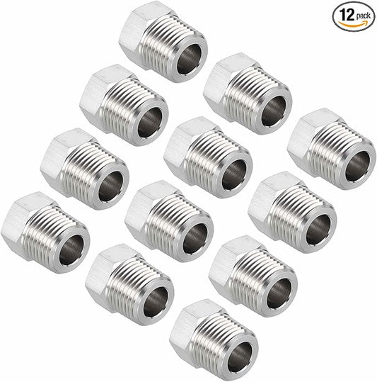 Pack of 12, 1/2" Male NPT NPT3/8" FeMale NPT Solid 304 Stainless Steel Hex Bushing, Hose Fittings Adapter Reducer for Bathroom Remodel, Tool Extensions
