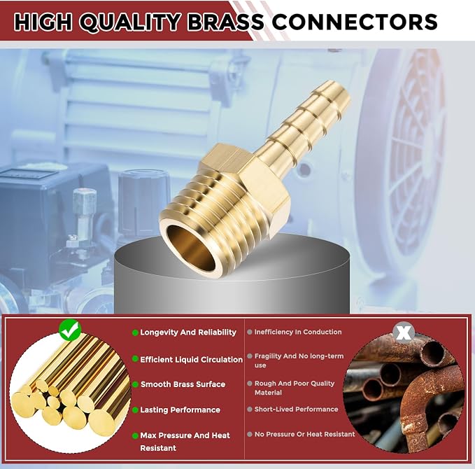Pack of 3 Brass Hose Barb Fittings Adapter Connector 6mm Hose Barb to M14x1.5 Male Fittings for Home Machines, Massage Bathtubs, and Irrigation Systems