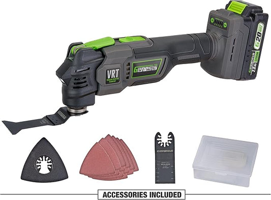 Genesis G20MAX 20V Brushless Oscillating Multi-Tool, Vibration-Reduction Technology (VRT), with Battery, Charger and Accessories (GLMT20BH)