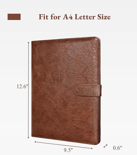 Zreal Padfolio Portfolio Binder with Clipboard & Card Holder, Faux Leather File Folder, Folio Resume Paper Organizer for A4 Letter Size Document, Legal Pad Holder for Women Man (Brown)