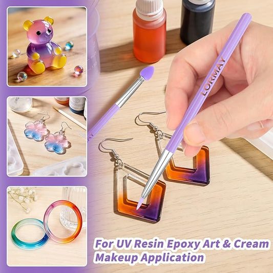 LORMAY 7 Pcs Silicone Brush Applicator Kit for UV Resin Epoxy Art Crafts and Cream Makeup Products (Purple)