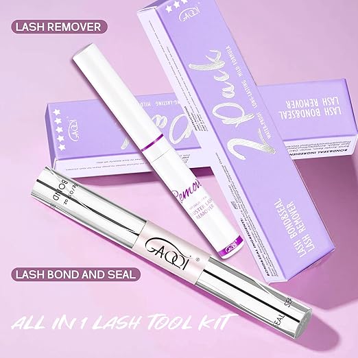 GAQQI Lash Bond and Seal + Remover 3 in 1 Set, 10ml Lash Cluster Glue Waterproof for Eyelash Clusters, 5ml Eyelash Remover Gentle Formula, Strong Hold for 72H+