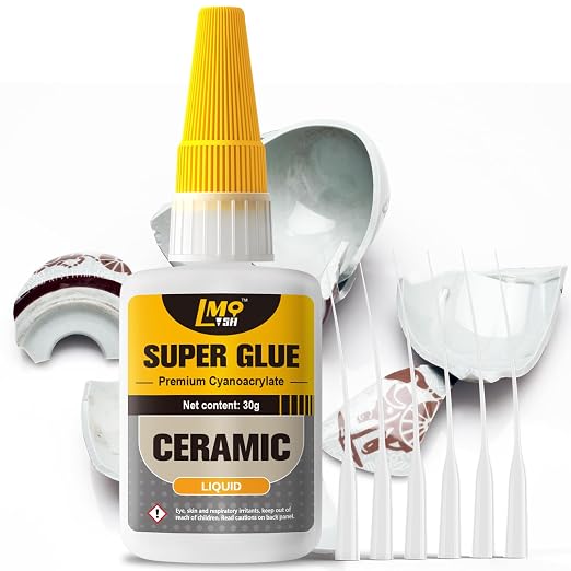 Super Glue for Ceramic, Thin Clear Liquid CA Glue for Pottery Porcelain, Fast Drying and Strong Bonding Superglue All Purpose Cyanoacrylate Adhesives for Ceramic Glass Metal Wood Leather Repairs