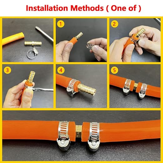 Da by 3 pcs 5/16"(8mm) Brass Barb Splicer Mender Hose Fitting with 6 pcs Stainless Steel Pipe Clamps for Water/Fuel/Air