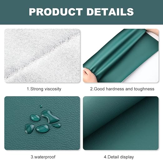 Leather Repair Patch Green 17.3 x 117 Inch Self Adhesive Leather Repair Kit for Couch Car Seat Furniture Sofa Chair, Faux Leather Fabric Roll Leather Furniture Repair Kit