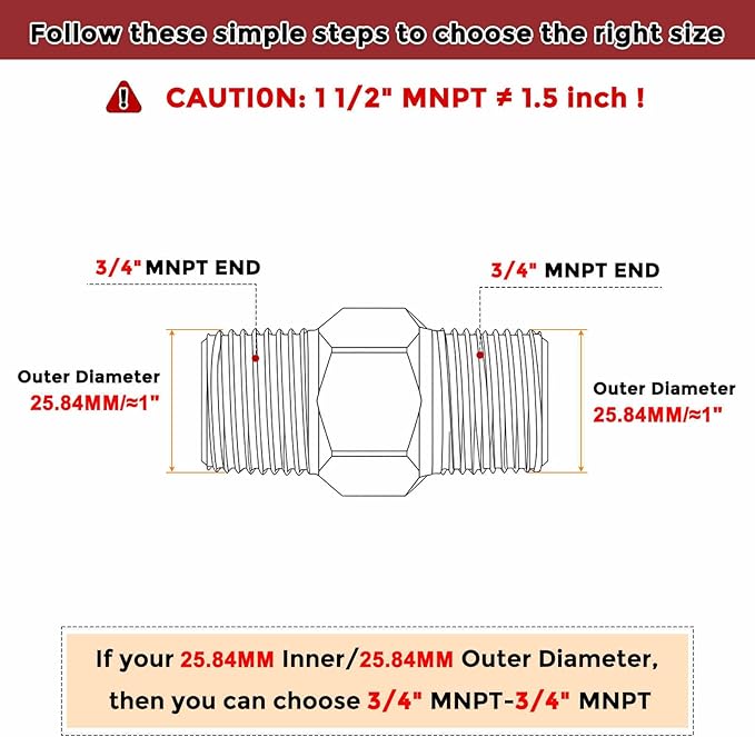 Pack of 1, 3/4" Male NPT to 3/4" Male NPT Solid Brass Hex Nipple Hose Connectors, Male Pipe Adapter for Pipe Leak Repair, Bathroom Remodeling, Tool Extensions, Compression