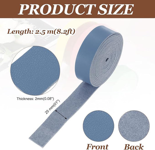 MECCANIXITY Faux Leather Strap, 1" Width x 98" Long Grained Leather Belt Strip Trim Roll for DIY Craft Projects, Pet Collars, Traction Ropes, Bag Straps, Hobby Workshop (Blue)