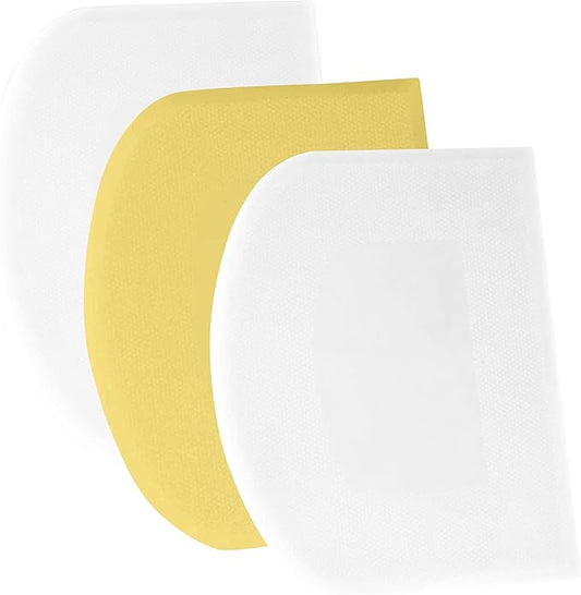 SURDOCA Dough Scraper Bench Scraper - 3P 10.6x6.7" Plastic Flexible Bowl Scraper, Sharp Edge & Angles Cake Scraper. Non-Slip Bakeware Decorating Tools Sculpting & Modeling Tools - White+Yellow+White