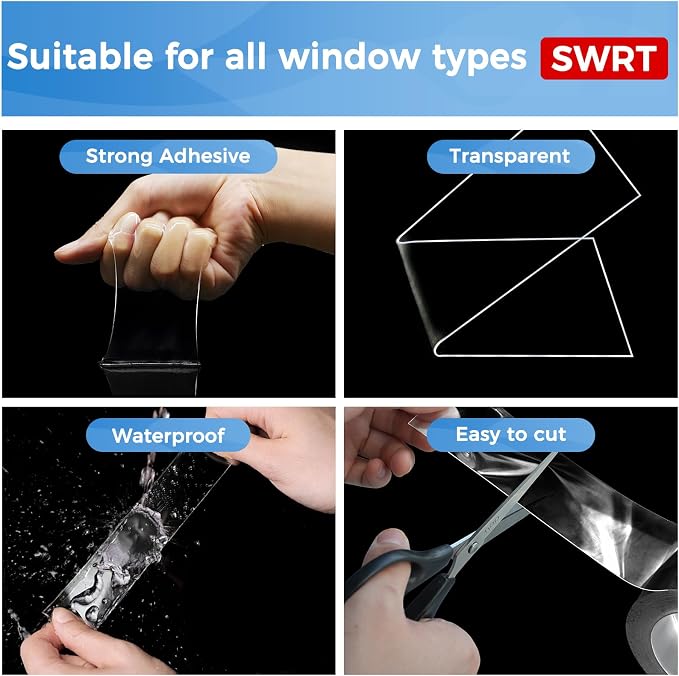 SWRT 20-Mil Thick Window Weather Sealing Tape Residue-Free, Heavy Duty Window Insulation for Summer, Weather Resistant, 2”x33FT Air Conditioner Window Seal Blocks Drafts for Doors Windows